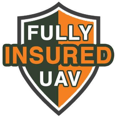 A green and orange logo for fully insured uav.